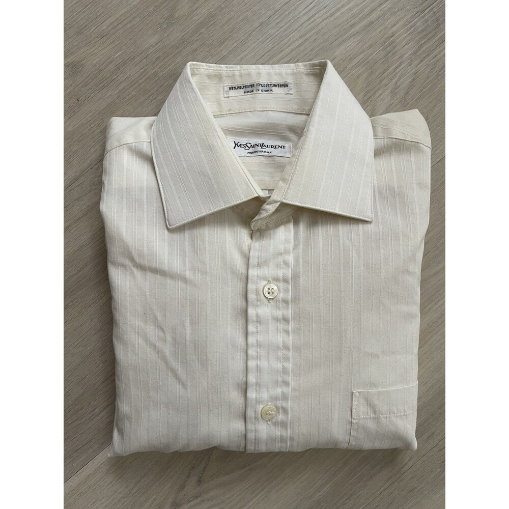 Yves Saint Laurent Cream Dress Shirt Classic Fit Pockets 15 32-33 Old Money